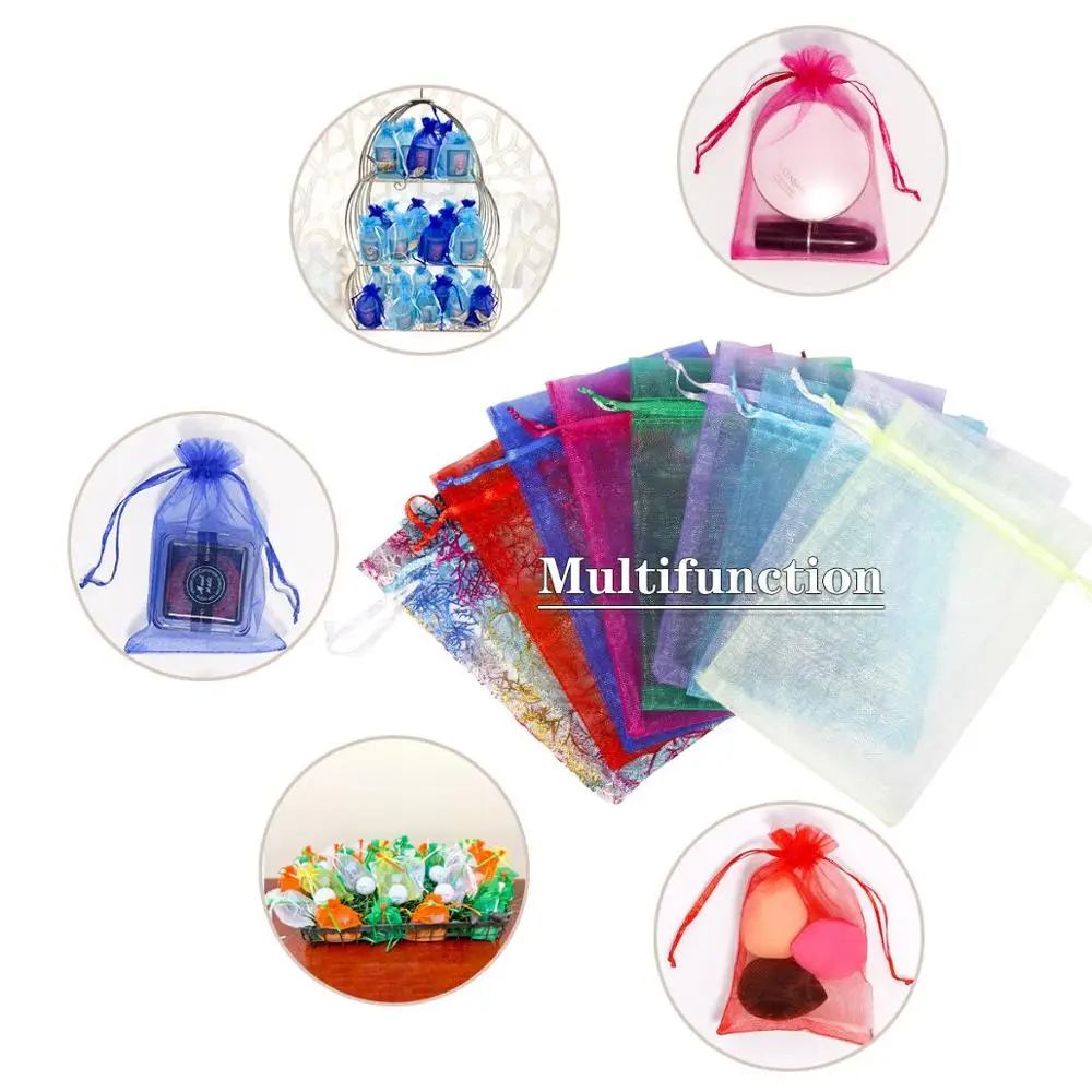 100pcs/lot Organza Bag 5*7cm,7*9cm,9x12cm Christmas Wedding Drawstring Bag Candy Bags Gift Pouches Jewelry Packaging Display