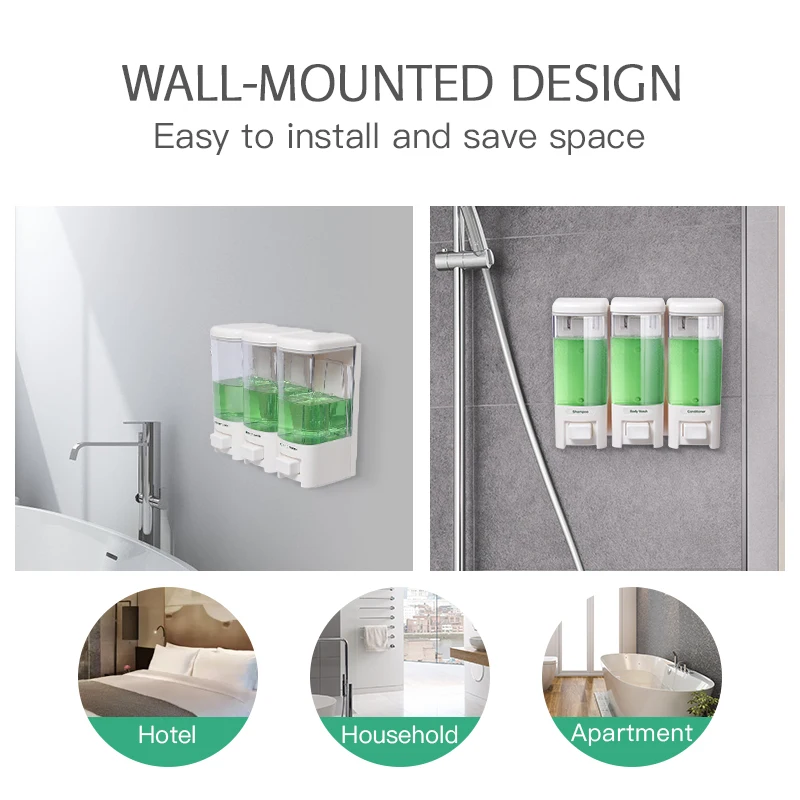 SVAVO ثلاثة صف موزع الصابون الحائط 3*500 مللي حمام الفندق المنزلية صابون اليد شامبو استحمام جل الاستحمام