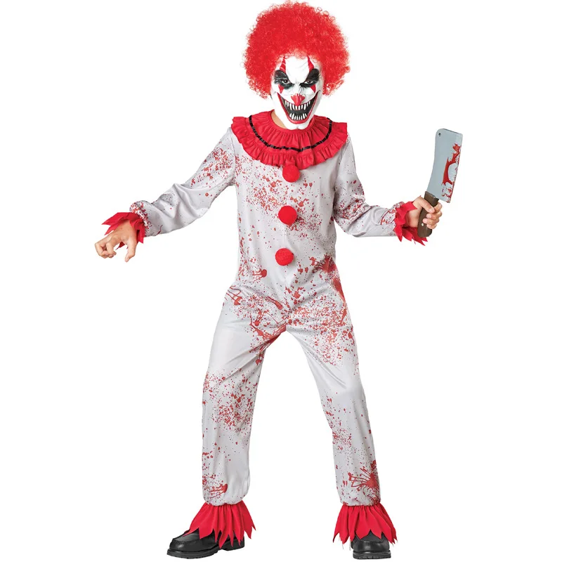 Umorden Fantasia Purim Halloween Costumes for Child Kids Boys Scary Creepy Bloody Killer Circus Clown Jester Costume Cosplay