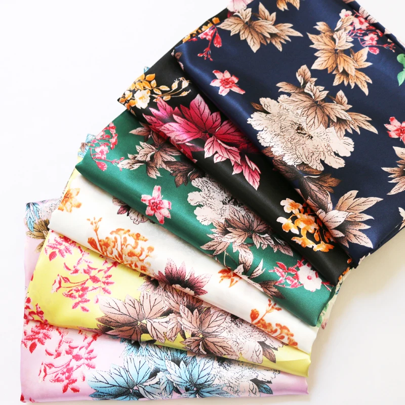 1 meter X 1.48 meter Vintage Flower Satin Fabric Lining Dolls Diy Handmade Kimono Pattern