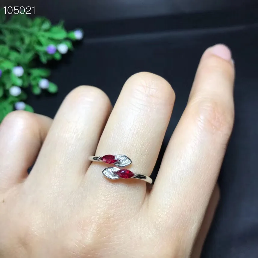 

elegant silver ruby ring for daily wear 2.5mm*5mm natural ruby silver ring size adjustable 925 silver ruby jewelry