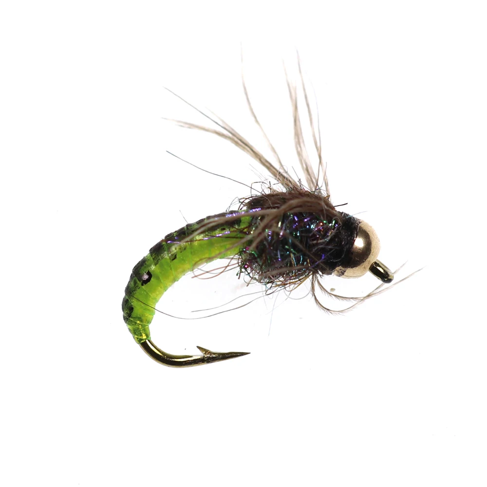 Bimoo 8pcs #12 #14 Brass Bead Head Fast Sinking Nymph Scud Fly Bug Worm Trout Fishing Flies Artificial Insect Fishing Bait Lures