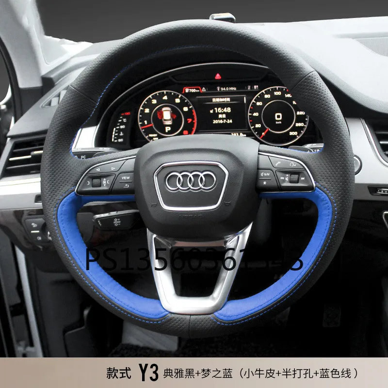 

DIY hand-stitched steering wheel cover fit for Audi A4L A3 A6L Q5L Q3 A5 Q7 leather handle cover