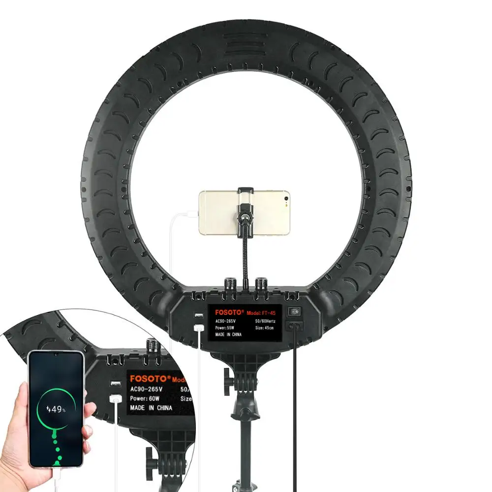 Fusitu FT-45 18 Inch LED Ring Light Photographic Lighting 2700-6500K Fill Ring Lamp With Remote Tripod For Camera Phone Makeup