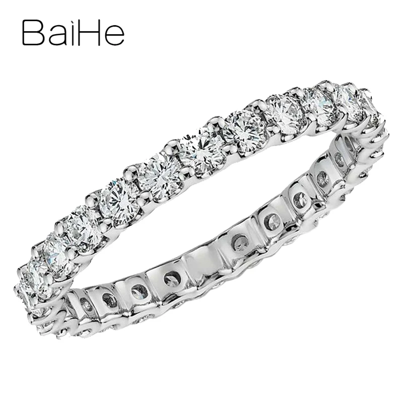 BAIHE Solid 18K White Gold 0.93ct（0.03/0.04CT）H/SI Full Natural Diamond Ring Women Men Wedding Engagement Trendy Fine Jewelry