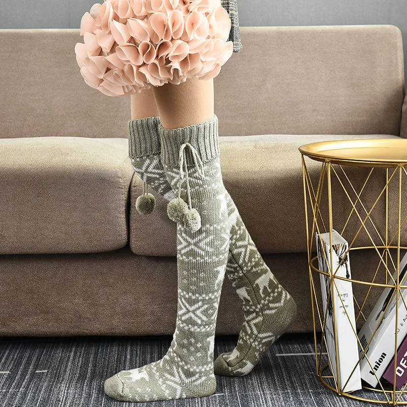 2023 Christmas Women  Stockings Autumn Spring Knitted High Over The Knee Socks Lady Lovely Warm Comfortable Thick Long Socks