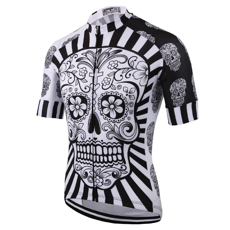 AliExpress UK KEMALOCE Cycling Jersey Men Polyester White Skull Pro Bike Wear Summer Quick Dry Cycling Top Sublimation Printing Bicycle Shirt