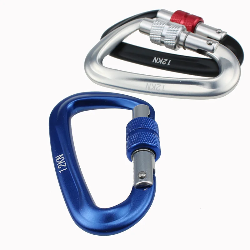 4Pcs Screw Lock D Shape Climbing Carabiner 12KN Multifunctional Fast Hanging Fixed Hook Outdoor EDC Buckles Dog Chain Keychain