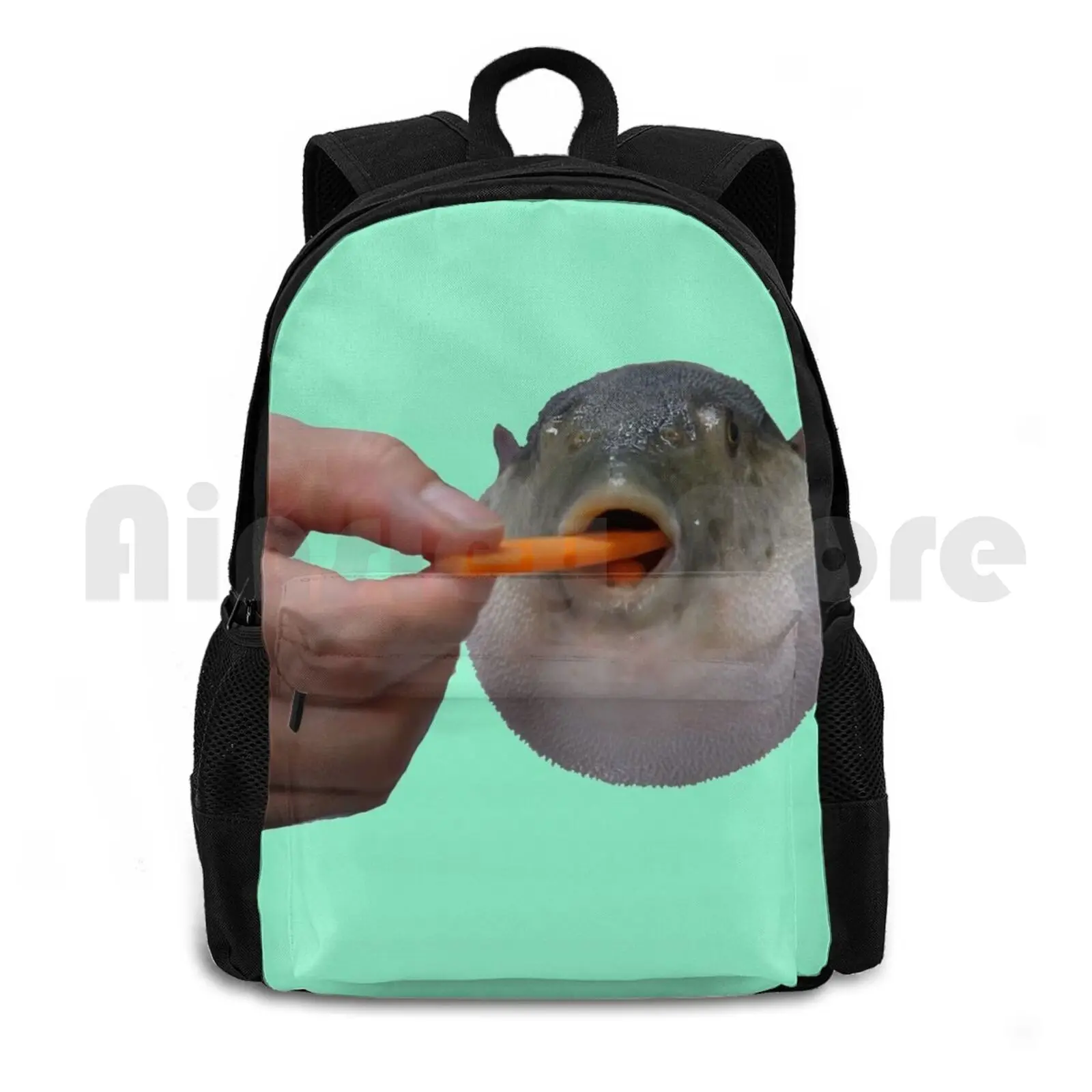 Pufferfish Eating Carrot Outdoor Hiking Backpack Waterproof Camping Travel Pufferfish Puffer Fish Eats Eating Carrot Funny Cute