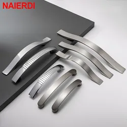 NAIERDI Aluminum Alloy Brushed Silver Cabinet Handles Modern Style Kitchen Door Handles Drawer Knobs Wardrobe Furniture Pulls