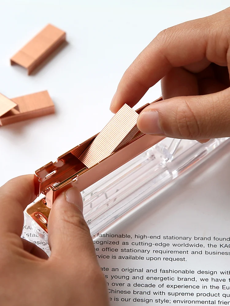 Acrylic Transparent Stapler Rose Gold Color Crystal INS Design 24/6 Staples Stationery Office Binding School Supplies A6331