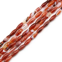 Natural sardonyx Red Stripes Onyx Agates Stone Beads Rice Tube Loose Spacer Beads For Jewelry Making  DIY Strand 15 Inch