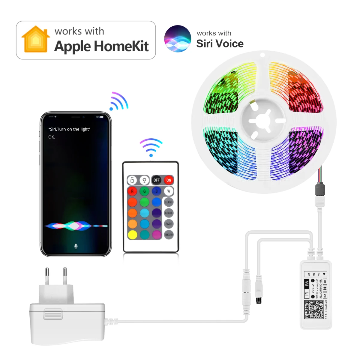 

Smart WIFI LED Strip RGB lamp Neon lights Siri Voice App Control Bedroom Backlight Compatible Apple Homekit/Alexa/Google Home