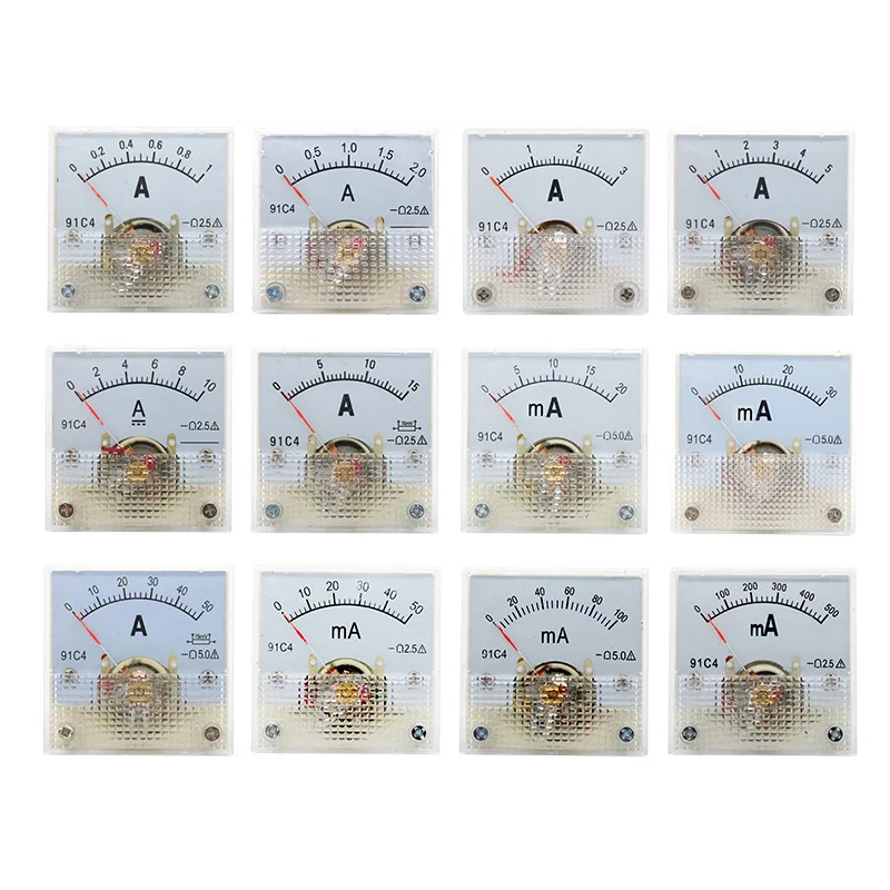 91C4-A Current Meter Gauge Analog DC Ammeter 1A2A3A5A 10A 15A 20mA 30mA 50mA 45*45mm