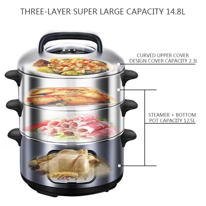 ZG26Easy401 Multifunctional Automatic Cooking Electric Steamer 26 Inch 3-Layer Intelligent Control Electric Steamer