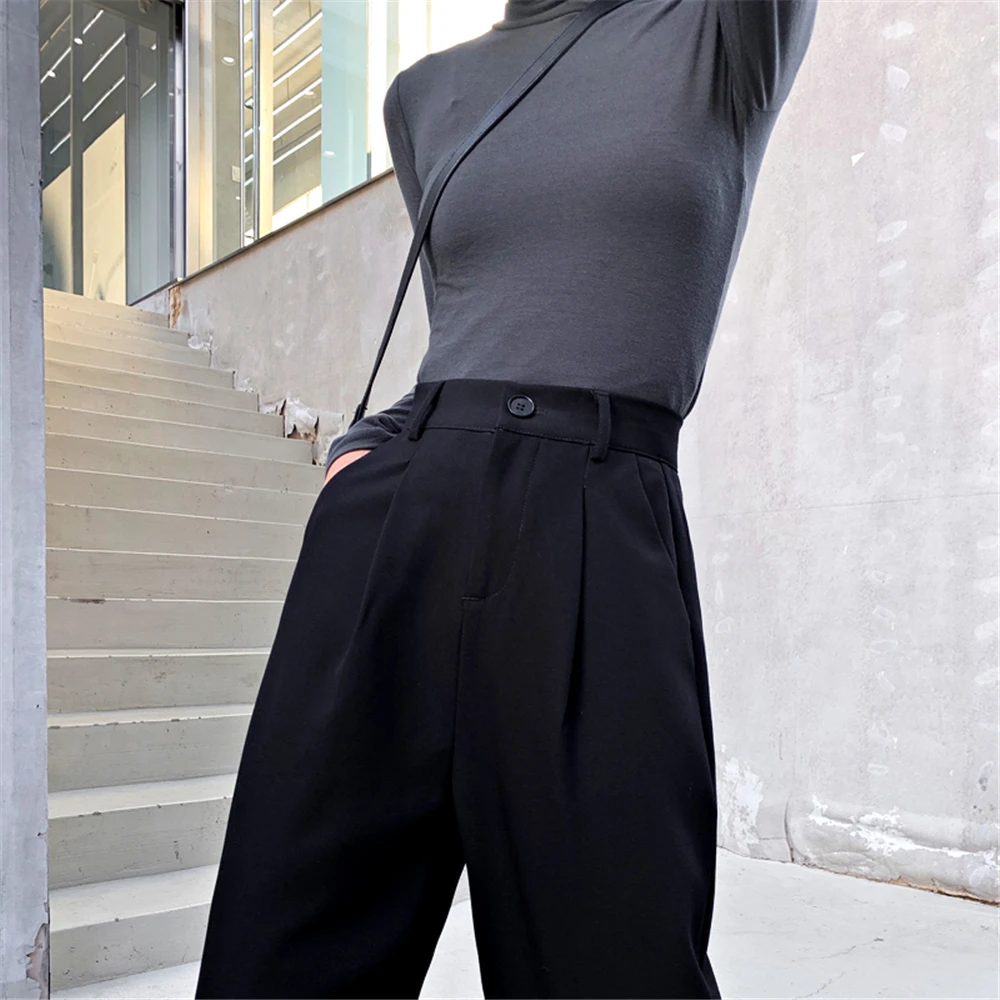 LMQ NEW 2020 Women Suit Pants Spring Autumn Office Lady Long Trousers Solid Loose High Waist Pant Wide leg pants casual pants