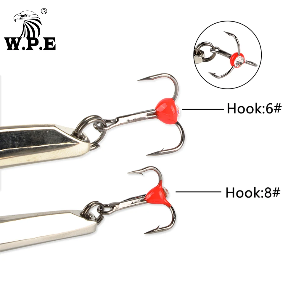 W.P.E Ice Winter Fishing Lure 1pcs 5g/10g/15g/20g/25g Balancers Hard Fishing Lure Spoon Metal Fishing Tackle Pesca Treble Hook