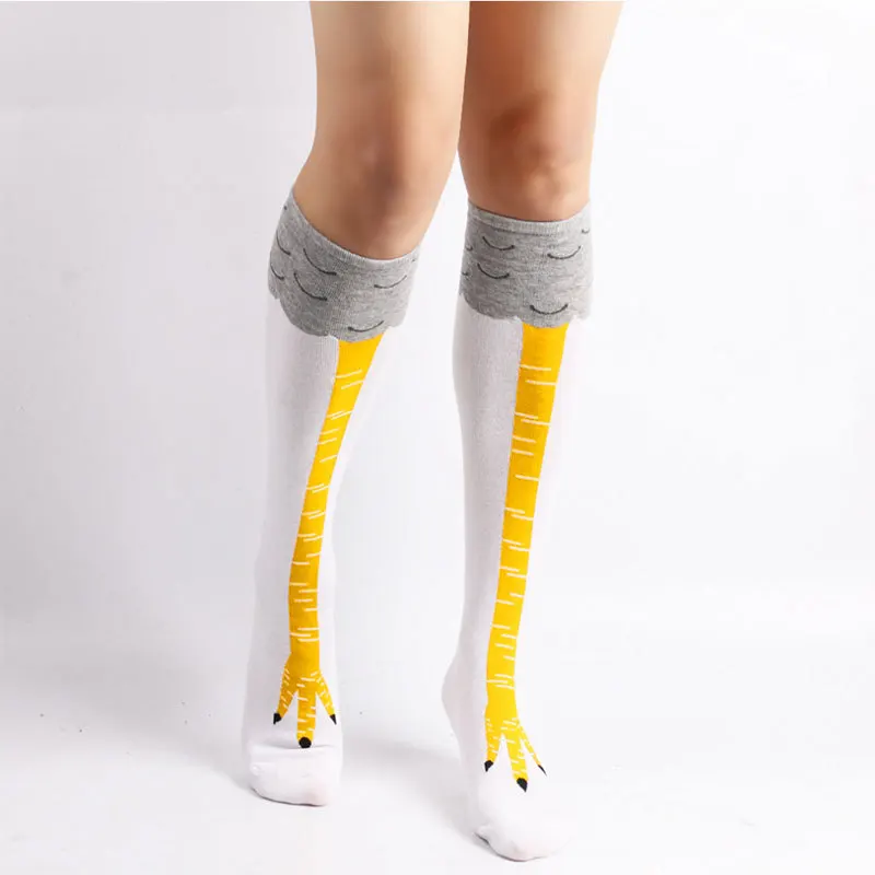 Women\'s Cotton Stockings Cartoon Leggings Lady Socks Student Girls Fashion Chicken Feet Individuality Over Knee Stocking