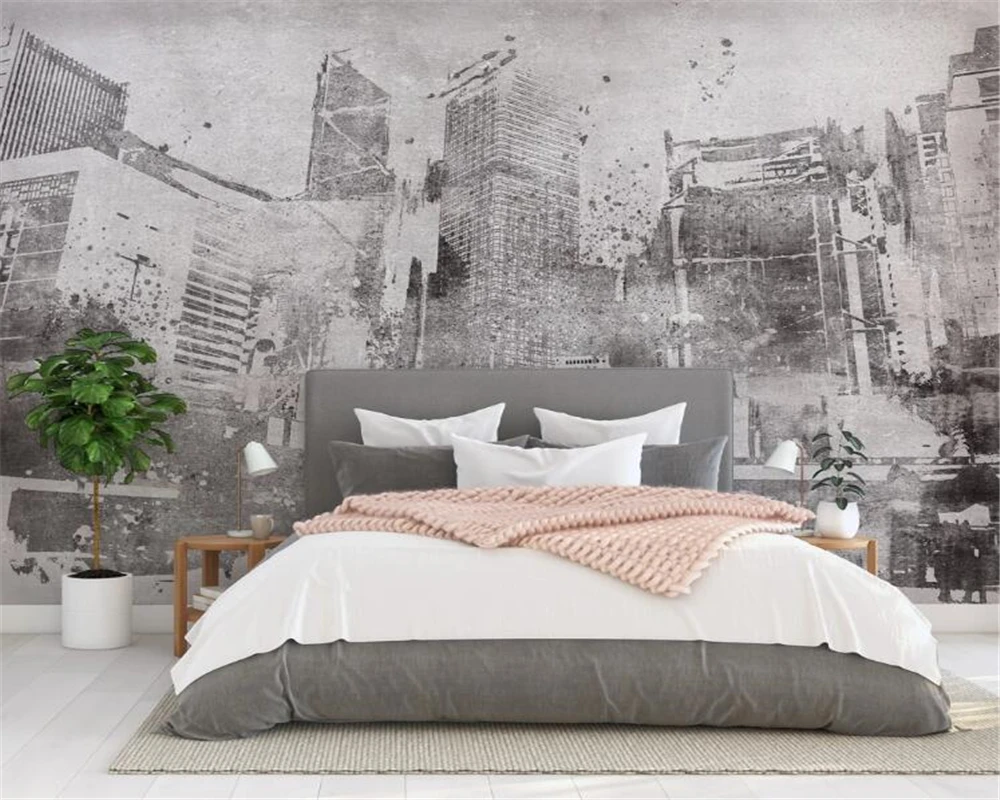 Custom wallpaper mural Nordic hand-painted nostalgic gray city building background wall paper mural home decoration 3d wallpaper