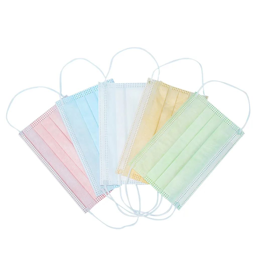 50PCS Disposable face masks Man and Woman Colorful simple Masks For Adult 3-Layer Solid color windproof mouth Mask mascarilla