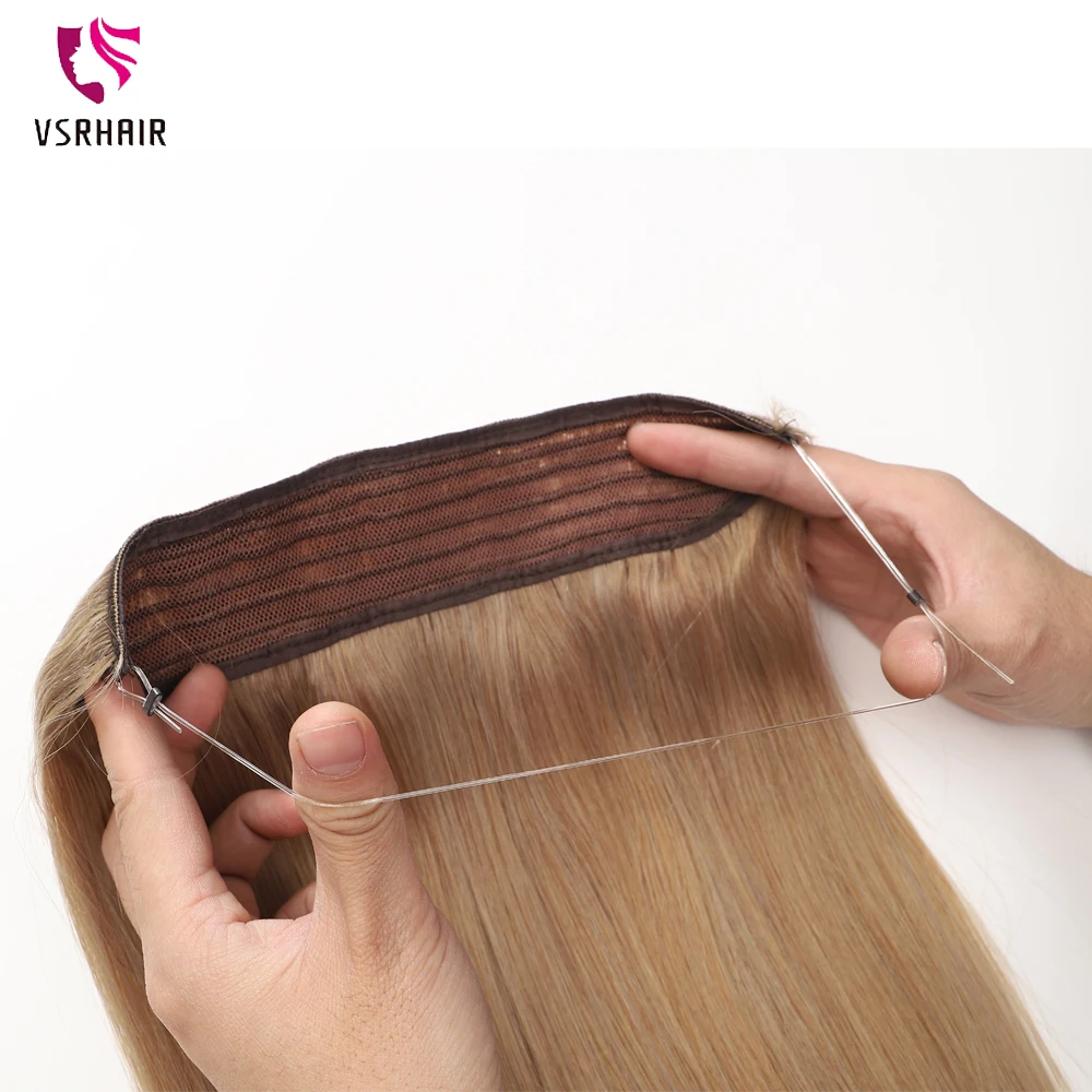 VSR  60cm 65cm 100g 150g 200g 260g Clip-in One Piece 100% Human Hair Fish Line Invisible Wire Hair Extensions