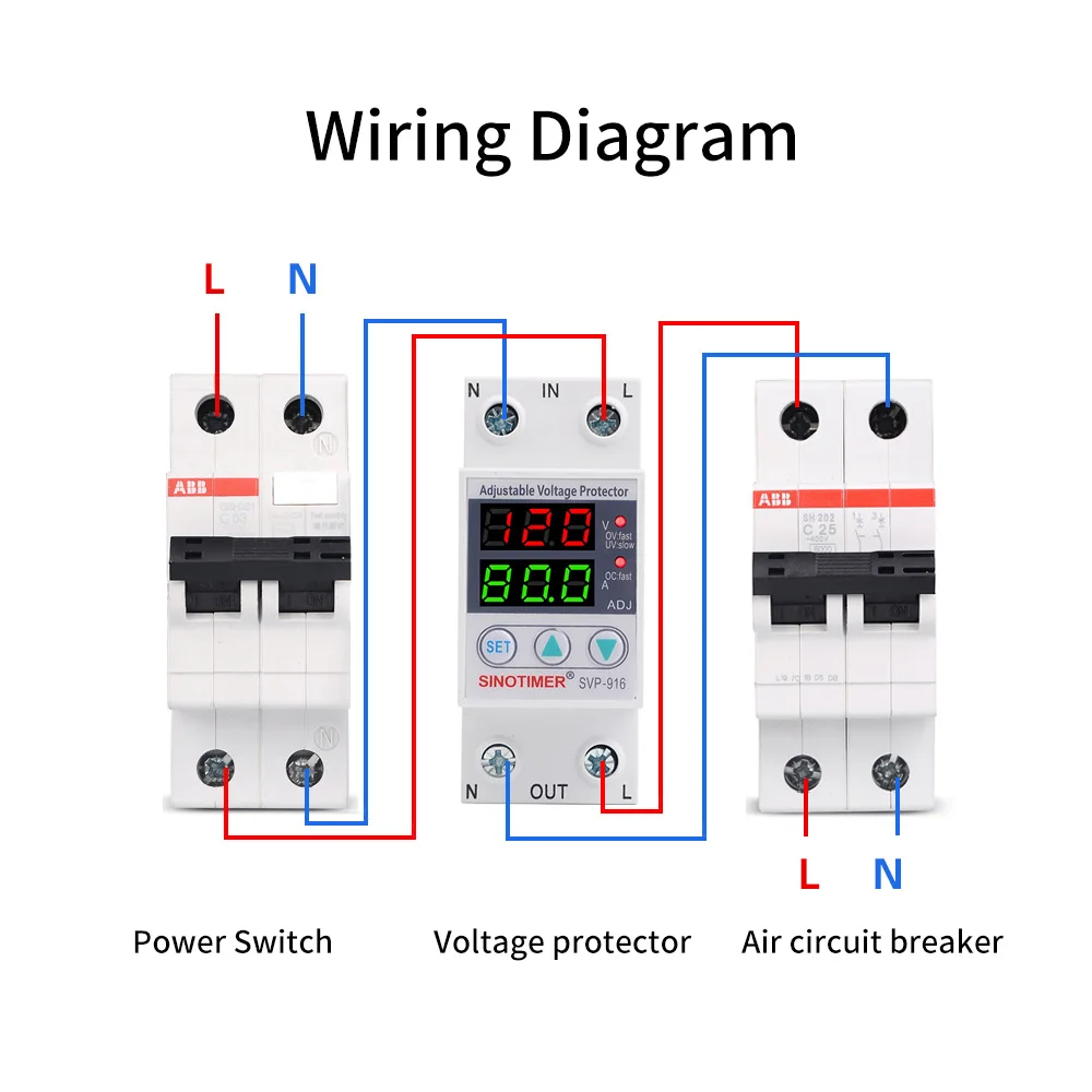 Heavy Load 80A 110V 120V Single Phase Voltage Relay Adjustable Over Under Voltage Protection Monitor Relay DIN Rail Mounted