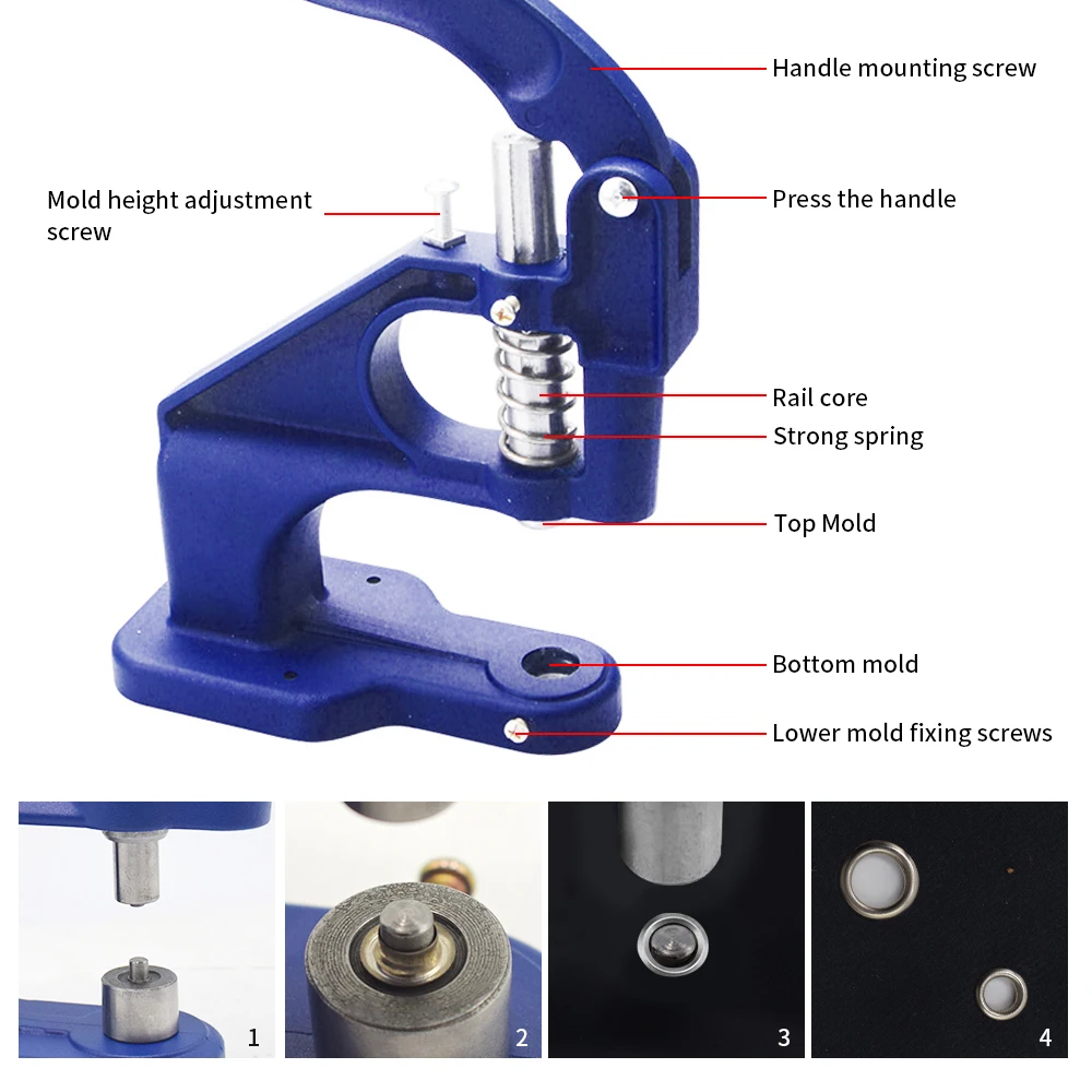 Imagem -06 - Botão Manual da Máquina Ferramenta de Instalação do Botão Ilhós Mão Pressionando Máquina Casa Artesanato Ferramentas Molde para Botões Perfuração Imprensa