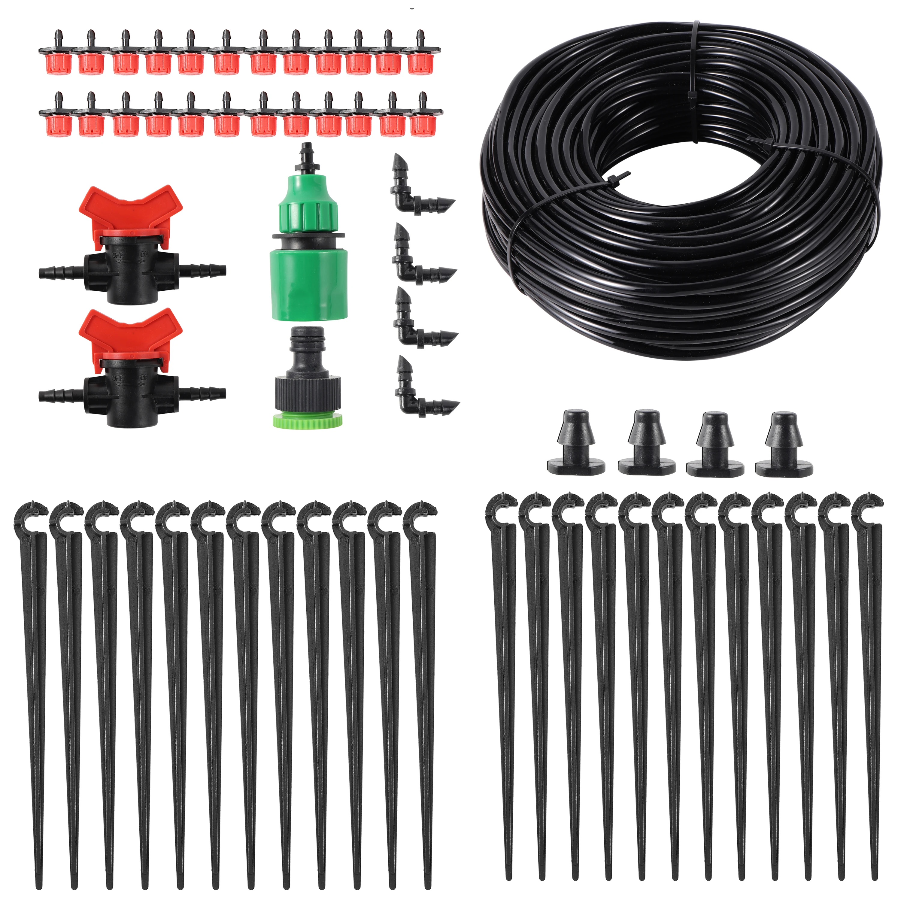 5/10/15/20/25/30/40m Garden Diy Drip Irrigation System 4/7mm Hose Lawn Greenhouse Watering Kit 360 Degree Red Dripper