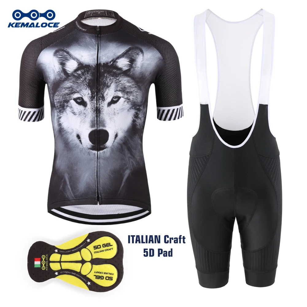 KEMALOCE Wolf Full Sublimation New Cycling Wear Shirts Summer Breathable Black Bicycle Clothes Quick Dry Compression Bike Unifor