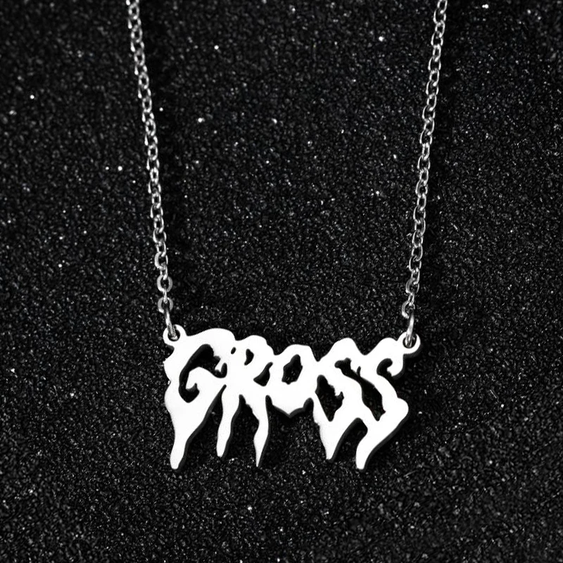 Stainless Steel Word Nekclaces for Women Men Punk Art Letter Danger Pendant Necklace Gross Angel Choker Jewelry бижутерия