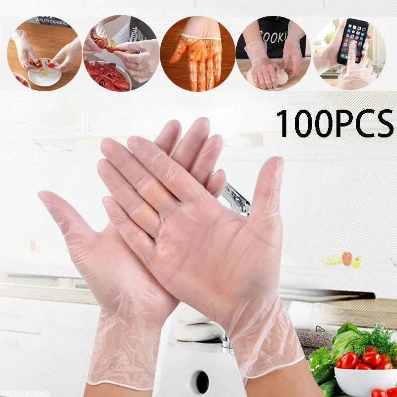 

100 Gloves Pieces Of Transparent Vinyl TPE Gloves Latex-Gloves For Laboratory Work For Hairdressing Clean Work Gloves