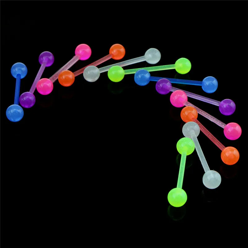 

20PCS/Set Luminous Ball Flexible Barbell Stud Tongue Ring Bars Body Piercing