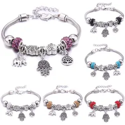 Papa snap Charm Beads Brands Bracelets 6-color palm Crystal beads Women DIY Beads Bracelets & Bangles Jewelry Gift Fine Bracelet