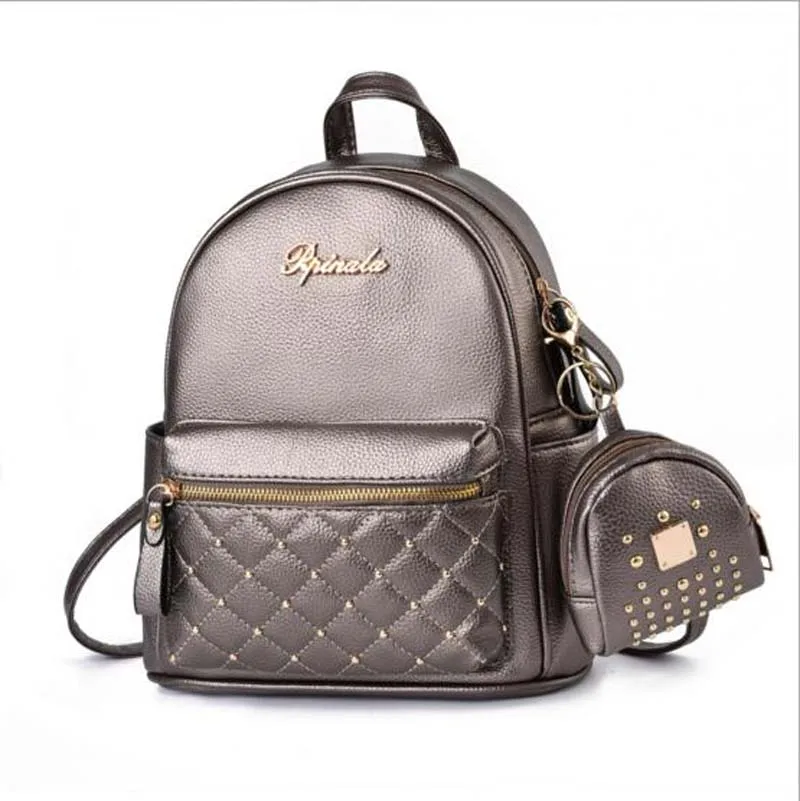 Fashion Luxury Rivet Design High Quality Pu Leather Backpack Women Casual Double Shoulder Bags Female Outdoor Travel Bag Totes