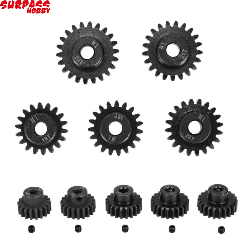 

SURPASSHOBBY 5Pcs M1 5mm 11T-13T/14T-16T/17T-19T/20T-22T Pinion Motor Gear for 1/8 RC Buggy Car Monster Truck