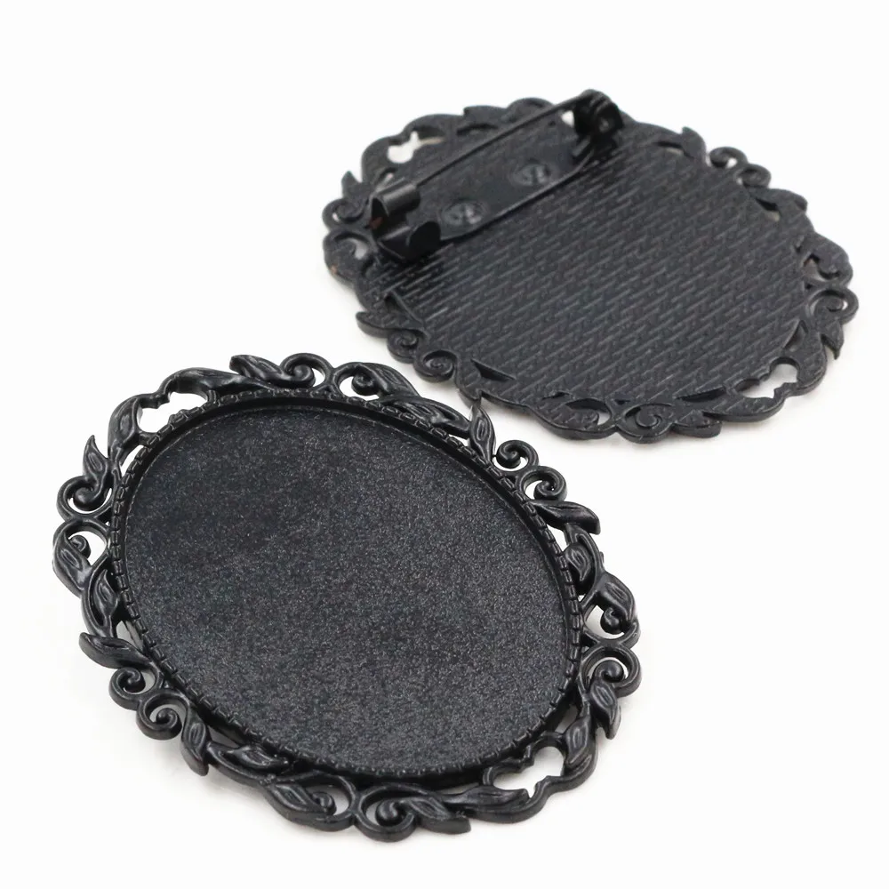 

New Fashion 5pcs 30x40mm Inner Size Black Colors Plated Pin Brooch Pierced Style Base Setting Pendant-B1-12