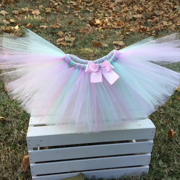 Multicolor Girls Tutu Skirts Baby Tulle Ballet Pettiskirts Tutus with Pink Ribbon Bow Kids Birthday Party Costume Skirts Cloth