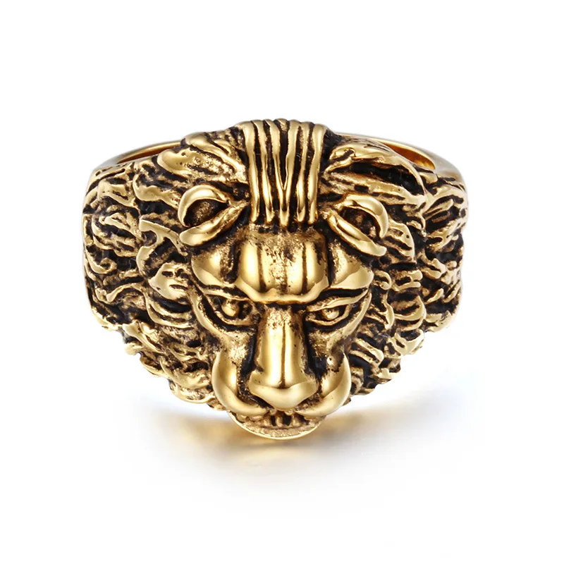 Domineering lion head ring king of the style of steel casting stone lion ring