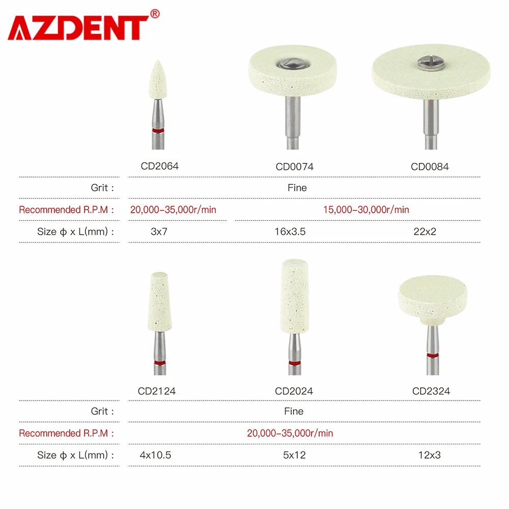AZDENT laboratorium dentystyczne ceramiczny diamentowy szlifierka do kamienia cyrkonia porcelana polerka polerka polerowanie ziarnistość drobne 2,35