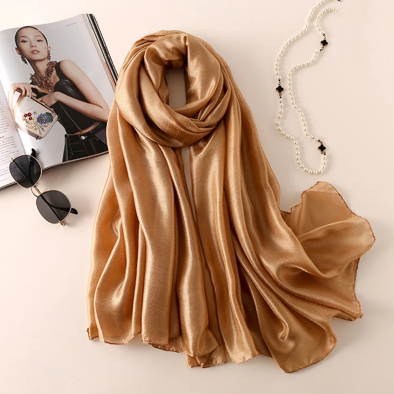 2023 Silk Scarves Women Luxury Brand Hijab Scarf Solid Foulard Femme Shawls Wraps Silk Bandana Head Scarf Hijab Beach Poncho