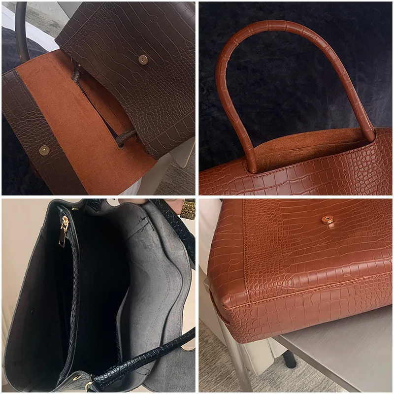 Imagem -03 - Bolsa de Couro pu para Mulheres Grande Capacidade Padrão Jacaré Bolsas de Ombro Bolsas Transversais Femininas Grandes Bolsas Casuais Marca Mais Recente 2024