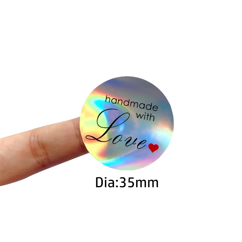 100Pcs 3.5CM Handmade with Love Red Hearts Decorative Stickers Waterproof Round Plain Silver DIY Labels