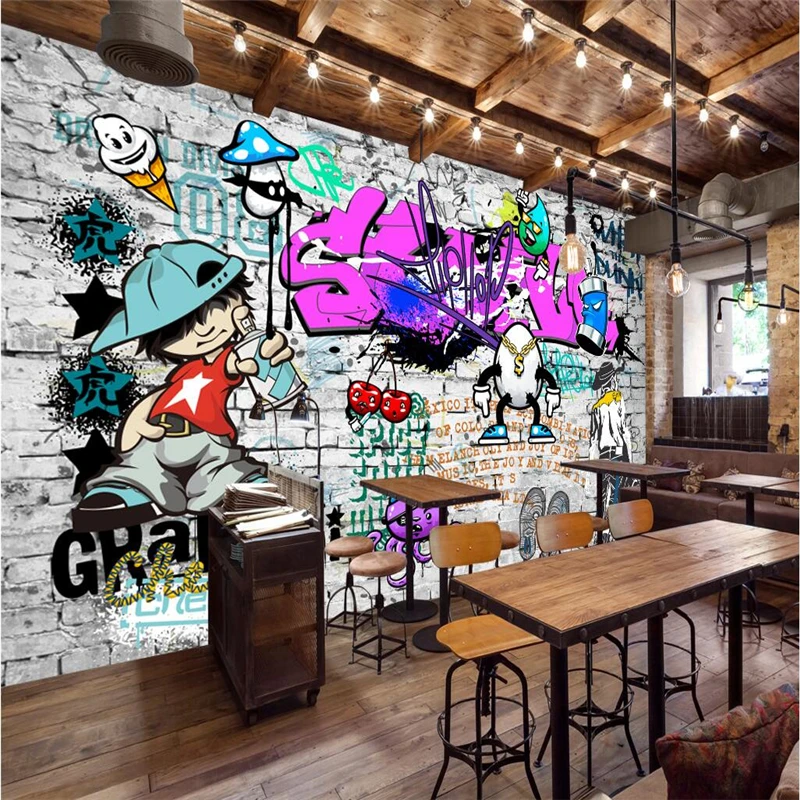 Custom Mural 3d Wallpaper Fashion Style Trend Street Art Graffiti Brick Wall Background Wall Living room bedroom Restaurant Обои