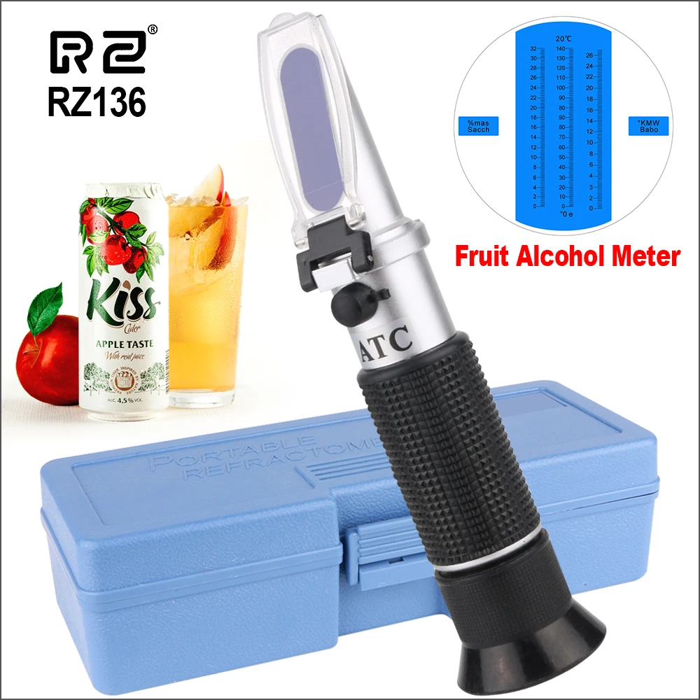 RZ Refractometer Fruit Wine Meter Handheld Portable Auto Brix 0~32% Alcohol 0~26% Fruit Juice Wine Sugar Meter Refractometer