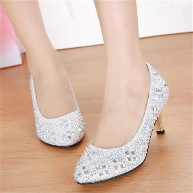 

Dress Women Pumps Thin High Heels Party Shoes Nightclub Sequined Cloth Slip On 6-8CM Pointed Toe Office & Career Wedding Bling