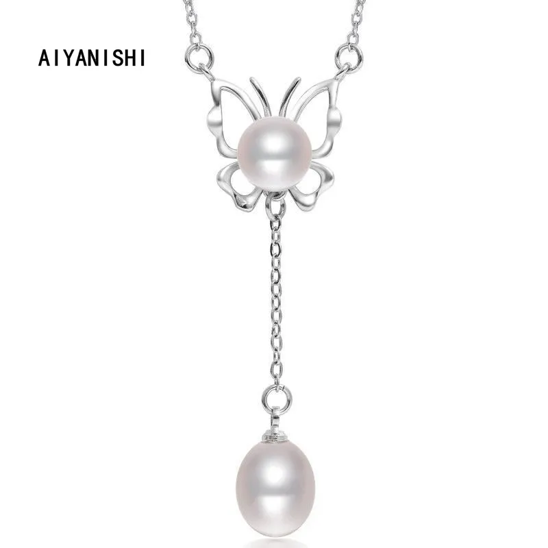 

AIYANISHI 18K Gold Filled Freshwater Pearl Pendant Necklace Butterfly Necklace For Women Collar Beads Necklace Wedding Gift
