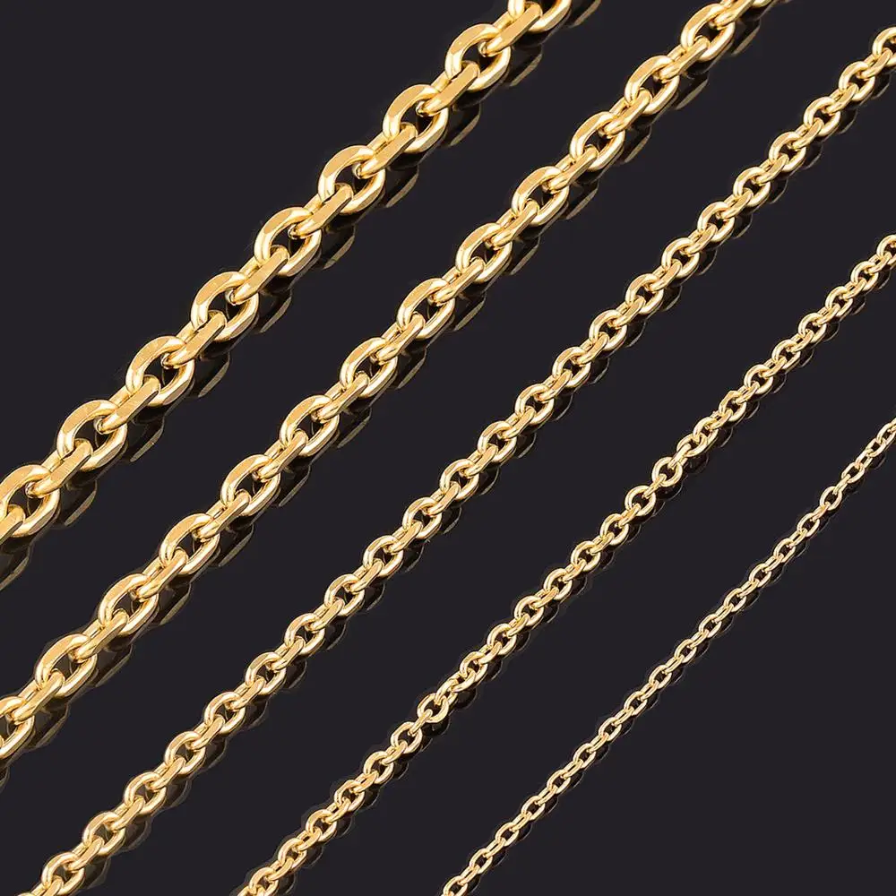 Mens and Women Link Cuban O-Chain Gold Color Plated Choker Stainless Steel Necklace Oval Jewelry Accessories for DIY Gift