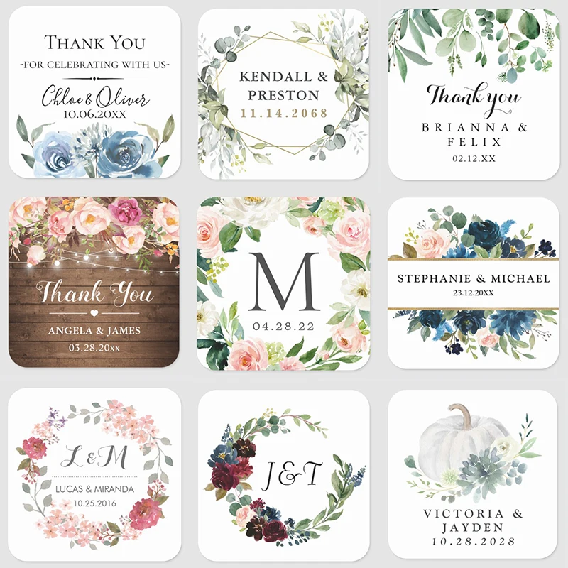 Square Stickers Wedding Birthday Party Sticker 1.5 ~ 3 Inch Personalized Gift Tag,Customed Logo for Thank You Stickers