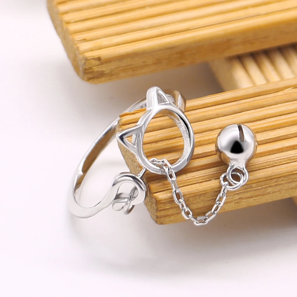 

Hot sales 100% 925 Sterling Silver Cute Cat Ring for Women & Girls Simple Fashion Bell Ring Fine Jewelry Gift Wholesale