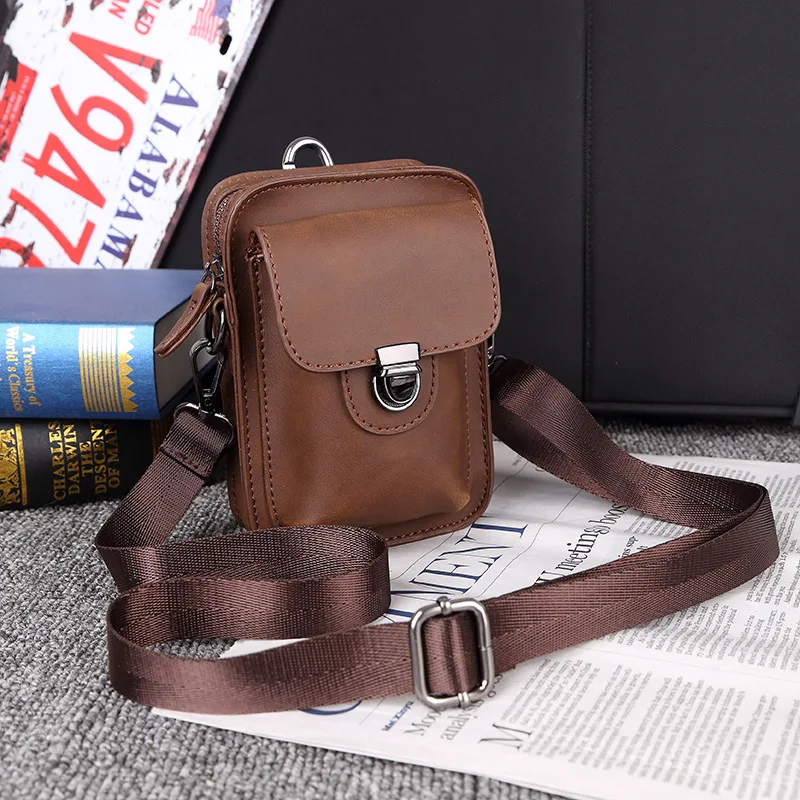 

New mobile phone bag men's leather shoulder bag outdoor leisure mini bag